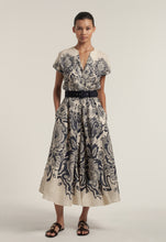 Load image into Gallery viewer, Glady85/B Navy Arabesque Linen Dress