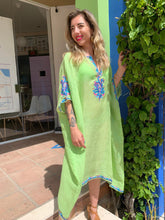 Load image into Gallery viewer, Margaux Citrus Linen Kaftan With Hand Embroidery
