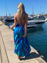 Load image into Gallery viewer, Margarita Blue Aqua Leaf Silk Dress