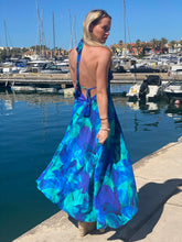 Load image into Gallery viewer, Margarita Blue Aqua Leaf Silk Dress