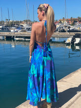 Load image into Gallery viewer, Margarita Blue Aqua Leaf Silk Dress