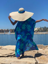 Load image into Gallery viewer, Sorrento Blue Aqua Leaf Long Silk Kaftan
