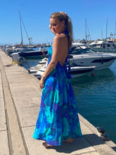 Load image into Gallery viewer, Margarita Blue Aqua Leaf Silk Dress