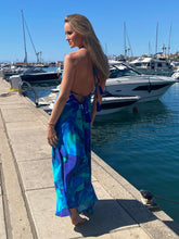Load image into Gallery viewer, Margarita Blue Aqua Leaf Silk Dress