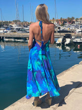 Load image into Gallery viewer, Margarita Blue Aqua Leaf Silk Dress