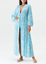 Load image into Gallery viewer, Farrah Blue Mirage Tie Front Cover-Up