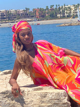 Load image into Gallery viewer, Sorrento Tropical Sunset Maxi Silk Kaftan