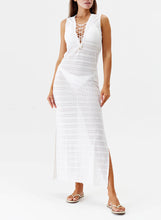 Load image into Gallery viewer, Maddie White Lace Up Crochet Long Dress