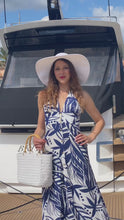 Load and play video in Gallery viewer, Hamptons Blu Marino E Bianco Halter Neck Maxi Dress