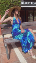 Load and play video in Gallery viewer, Hamptons Folia Blue Halter Neck Maxi dress
