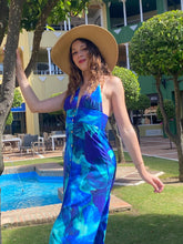 Load image into Gallery viewer, Hamptons Folia Blue Halter Neck Maxi dress