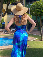Load image into Gallery viewer, Hamptons Folia Blue Halter Neck Maxi dress