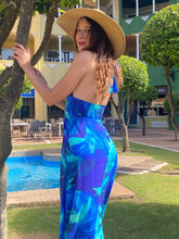 Load image into Gallery viewer, Hamptons Folia Blue Halter Neck Maxi dress