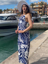 Load image into Gallery viewer, Hamptons Blu Marino E Bianco Halter Neck Maxi Dress