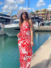 Load image into Gallery viewer, Hamptons Rosso E Bianco Halter Neck Maxi Dress