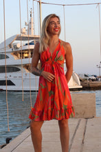 Load image into Gallery viewer, Margarita Tropical Sunset Silk Mini Dress
