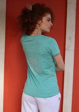 Load image into Gallery viewer, Ladies Melange Green Lotus Flower Round Neck