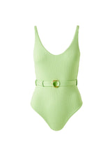 Load image into Gallery viewer, St Tropez Lime Ribbed V Neck Belted Swimsuit