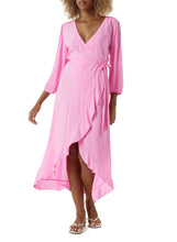 Load image into Gallery viewer, Taylor Pink Wrap Midi Dress