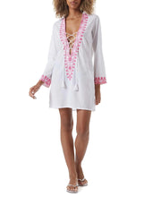 Load image into Gallery viewer, Dora White / Hot Pink Kaftan