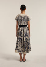 Load image into Gallery viewer, Glady85/B Navy Arabesque Linen Dress
