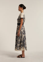 Load image into Gallery viewer, Glady85/B Navy Arabesque Linen Dress
