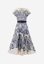 Load image into Gallery viewer, Glady85/B Navy Arabesque Linen Dress
