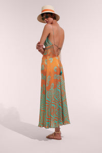 Denise Orange Daisy Long Dress