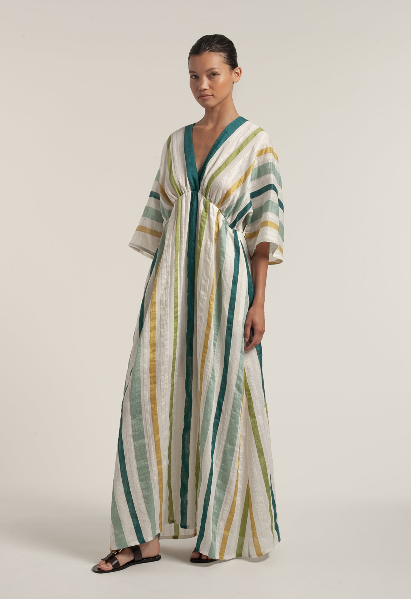 kimono dress linen Keke105 Multicolour Stripe – ROSATO COLLECTIONS BOUTIQUE Layered Dress Hot Pink One Shoulder The wide sleeves and Color:Metallic Seychelles