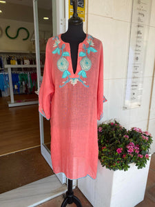 Bianca Dress in Melon Turquoise And Taupe