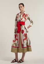 Load image into Gallery viewer, Sara Roka – Elenat 85/B Red Iris Floral Wrap Shirtdress
