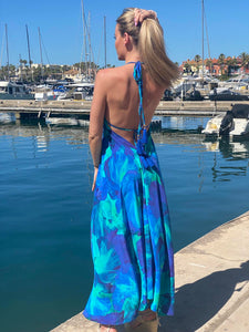 Margarita Silk Dress In Foglia Blue