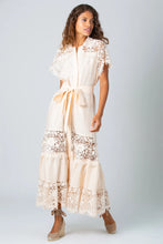 Load image into Gallery viewer, Bethany Linen with Bleeding Hearts Trim Dress - Peach
