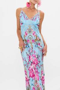 Down The Garden Path V Neck Long Bias Slip Dress With Train