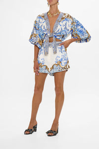 Azul Adventures Tie Front Puff Sleeve Top