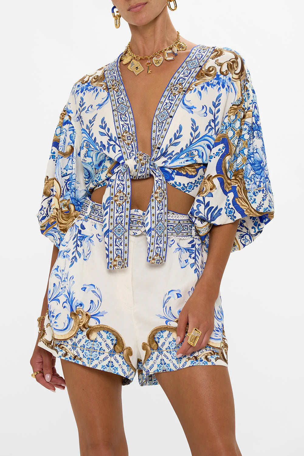 Azul Adventures Tie Front Puff Sleeve Top
