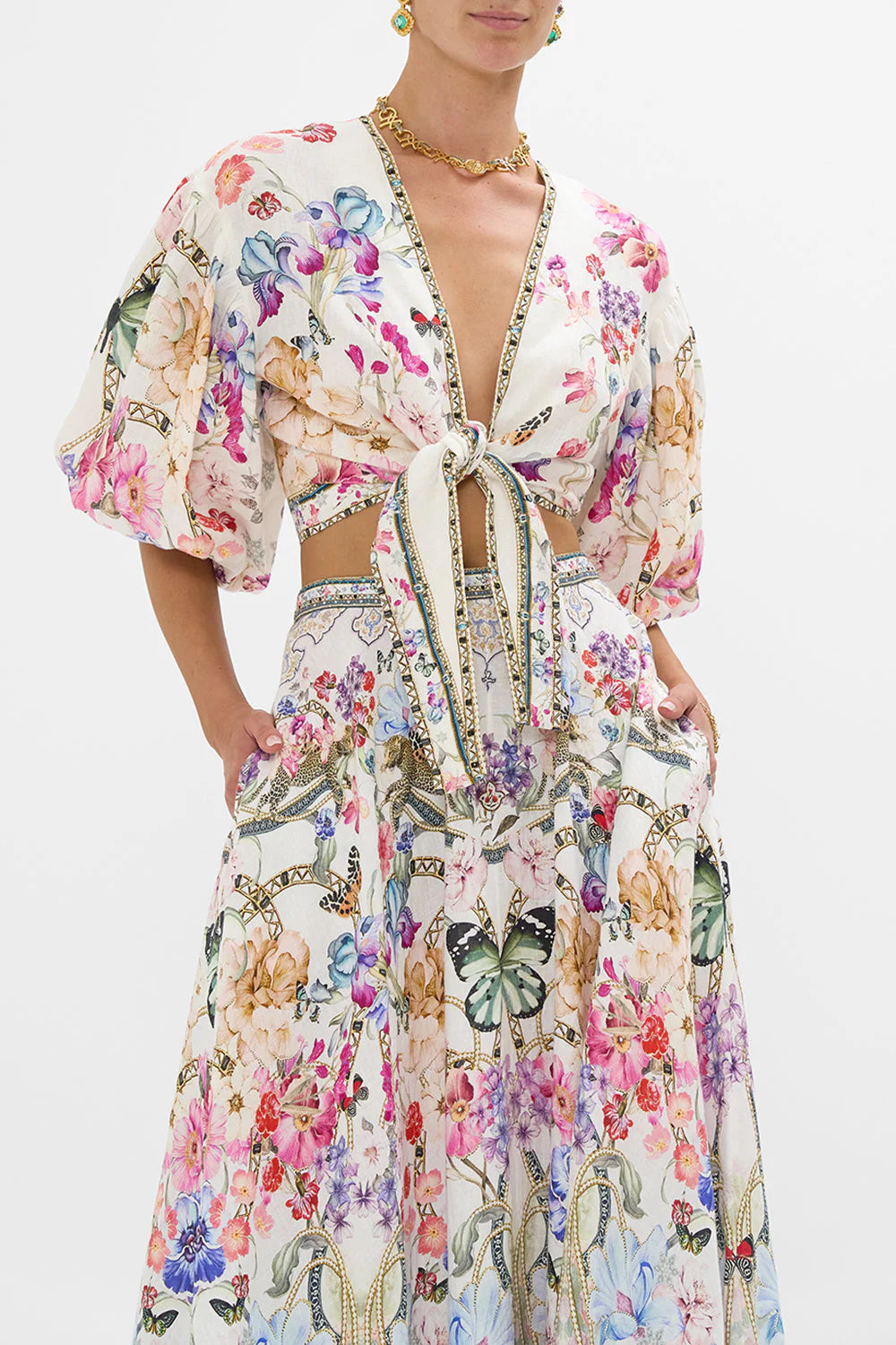 Monserrate Magic Tie Front Puff Sleeve Top