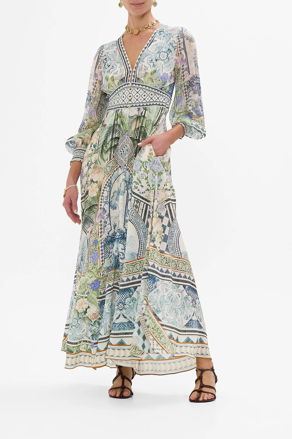 Jardim Party Button Dress with Shaped Waistband
