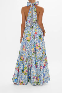 Wall To Wall Wonders Ruffle Hem Halter Dress