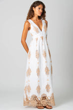 Load image into Gallery viewer, Jenny Two-tone Linen Embroidered Dress
