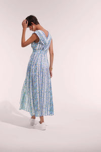 Agnus Blue Waves Flowers Long Dress