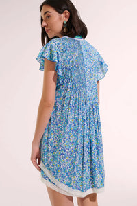 Sasha Blue Ocean Flowers Mini Dress