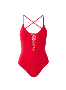 Nerano Red Lace Up Swimsuit