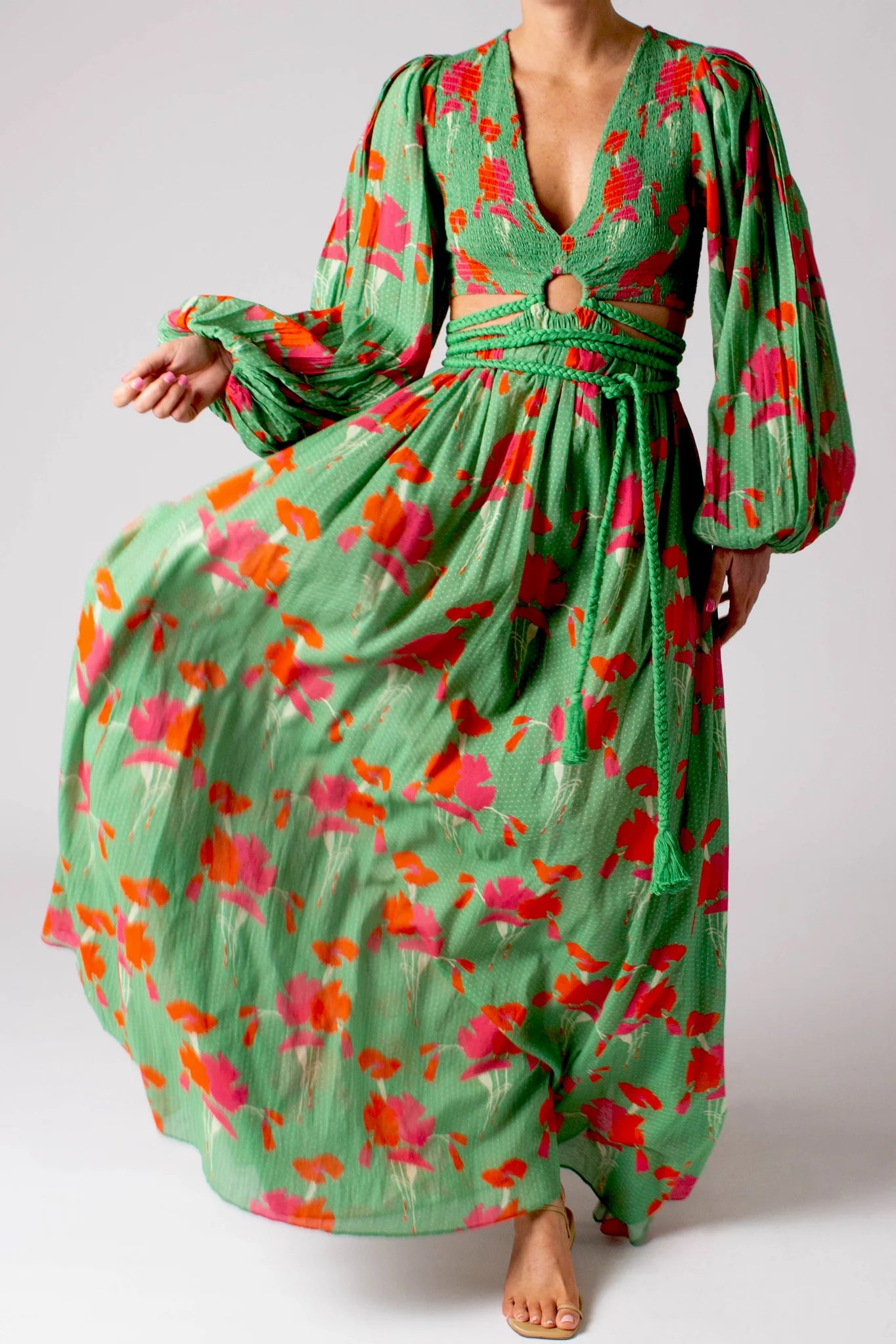 Leonie Printed Gauze Dress - Cilantro