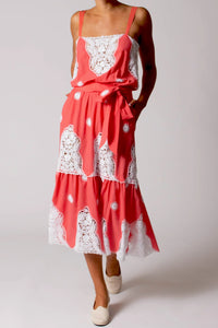 Esme Falcon Cotton Embroidered Dress - Watermelon