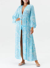 Load image into Gallery viewer, Farrah Blue Mirage Tie Front Cover-Up
