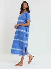 Load image into Gallery viewer, Dalila V Neck Kaftan in Tebibi Blue
