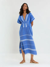 Load image into Gallery viewer, Gasira V Neck Kaftan in tebibi blue

