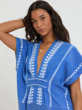 Load image into Gallery viewer, Gasira V Neck Kaftan in tebibi blue
