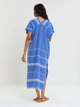 Load image into Gallery viewer, Gasira V Neck Kaftan in tebibi blue
